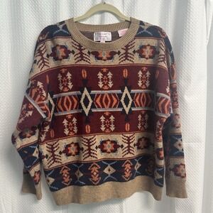 Vtg Panhandle Aztec Southwestern‎ Design 90's Men's Sweater Medium Cosby